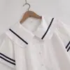 Ropa de Verano 2025 Estilo Japonés Estilo Fresco Pequeño Cuello Azul Marino Cárdigan para Mujer Camisa de Manga Corta Estilo JK Tops Venta al por Mayor