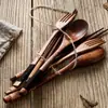 Estilo Japonés Madera Hilo Enrollado Cuchara de Madera Tenedor Palillos Cuchara Enrolladora Cubiertos Largos con Logo Mango Cuchara Mezcladora