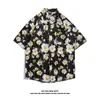 Camisa de Manga Corta de Nicho Ins de Moda para Hombre Verano Casual Playa Estampada Street Holgada Top de Media Manga