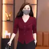 Camiseta de Manga Larga Camisa Estilo Nuevo Otoño e Invierno Rojo Moda y Versátil Ajustada Camisa Base con Tops para Mujer