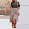 Bai Fen Zhi Yi Vestido Versátil Elegante Fresco Dulce de Verano Estilo Europeo y Americano Transfronterizo con Cuello Semi Alto Estampado de Leopardo Bloque de Color