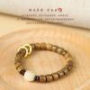 Pulsera de cuentas de sándalo verde natural de barril viejo para hombre y mujer, Bodhi garra de gato, quemado al carbón, flor pequeña, conejo mixto Tianqi, pulsera de anillo móvil
