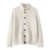 Suéter Cardigan Abrigo de Punto de Mezcla de Cachemir Simple con Bolsillo de Punto Trenzado Estilo Nuevo Otoño/Invierno 2026 para Mujer