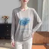 Verão 2026 Novo Cardigã de Tricô Fino com Gola Redonda Feminino Estampa Floral Cover-up Casual Manga Longa Camada Interna Camada Base