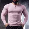 Camiseta Esportiva Casual Masculina Slim de Manga Longa com Meio Botão para Basquete, Corrida, Treinamento, Esportes Americanos Retrô