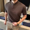 Vendas Diretas Transmitidas ao Vivo de Camisetas Polo Masculinas Finas de Verão com Gola Alta e Manga Curta, Camisetas Henley Versáteis de Cor Sólida para Business Casual