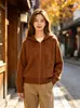 Outono Inverno Transfronteiriço Novo Estilo Cardigã de Tricô com Capuz e Zíper Casaco Feminino Estiloso Solto Emagrecedor Roupa de Fora com Capuz Cardigã de Tricô