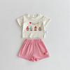 Traje de Dibujos Animados para Niña Verano Estilo Coreano Bebé Niña Súper Lindo Camiseta de Manga Corta Pantalones Cortos a Cuadros Conjunto Casual de Dos Piezas