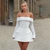 Amazon Moda Otoño Nuevo Sexy Top Tubo Falda Estilo Europeo y Americano Cuello de Una Sola Línea Espalda Descubierta Vestido de Manga Larga