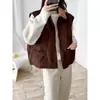Chaleco Casual de Solapa Imitación Lana de Cordero Retro para Mujer 2026 Otoño Invierno Nuevo Sin Mangas Cálido Acolchado Chaleco Corto