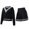 Traje Deportivo para Mujer Ropa de Tenis Moda Suelta Golf Manga Larga Sudadera Casual Transfronteriza Cuello en V Falda Corta