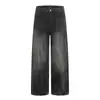 Jeans con Patrón de Crujido de Rayo para Hombre, Estilo High Street Americano, Pantalones Trendy Sueltos de Pierna Recta con un Diseño Único, Pantalones Largos de Pierna Ancha
