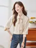 Camisa de Cetim com Ácido Acético Feminina Primavera e Verão Nova Roupa para Usar por Baixo de Terno Camisa Social Profissional Top com Laço