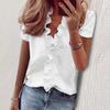 2025 Aliexpress Wish Amazon Ebay Transfronteiriço Europeu e Americano Verão Manga Curta Cor Pura Camisa Babados Camisa Feminina