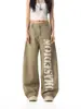 Pantalones Cargo de Estilo Retro Americano con Diseño de Chica Picante Estampados para Mujer, Sueltos con Estampado de Letras, Casual de Moda, Denim, Pierna Ancha, Largos