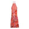 Transfronterizo 2024 Verano Nuevo Ropa de Mujer Europeo y Americano Cabello Cuello Halter Teñido Anudado Juan Red Plisado Espalda Descubierta vestido Largo