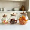 Frasco sellado de vidrio de borosilicato alto, frasco de almacenamiento de vidrio redondo rayado de grado alimenticio para snacks y té, frasco de dulces