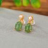 Pendientes de plata de ley Yilu S925 chapados en oro con jaspe hetiano, perlas de cera de abeja, estilo retro, ligeros y lujosos, con forma de huevo Ruyi