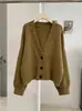 KEKEZOON Suéter de Punto de Color Sólido con Cuello en V Estilo Perezoso Holgado de Manga Larga Cárdigan para Otoño e Invierno Prenda Exterior Superior 9304
