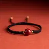 Pulseira de Contas da Sorte em Cinábrio para Benmingnian Feminino Corda Vermelha para Mão Masculina Pulseira Tecida à Mão com Contas Redondas de Areia Dourada Roxa para Casais