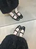 Sapatilhas Femininas 2025 com Salto Escondido e Solas Macias Confortáveis, Apresentando Uma Única Tira com Fivela, Bico Quadrado Versátil e Detalhes de Rebites, Estilo Mary Jane