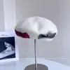 Boina de Lana Estilo Japonés con Lazo de Terciopelo Dulce para Mujer, Sombrero de Artista Versátil Retro de Invierno, Sombrero Calabaza de Moda