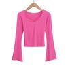 2024 Nueva Moda estilo chica dulce pequeña playera básica de cuello en V interior manga campana camiseta top manga corta larga