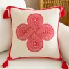 Decoraciones de Año Nuevo para el Año del Caballo, Cojín para Sofá de Dormitorio y Mirador con Relleno, Funda de Almohada Estilo Chino Nuevo, Rojo con un Toque de Lujo