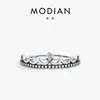 Anillo Vintage Desgastado con Corona de Diamantes MODIAN S925 de Plata Esterlina para Mujer, Anillo Apilable de Moda Estilo Europeo y Americano