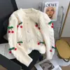 Suéter juvenil dulce de punto con estampado de cerezas, nuevo para primavera y otoño, comercio exterior transfronterizo para mujer, cárdigan de punto, top de estilo holgado y casual, moderno