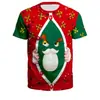 Ropa Festiva de Santa Claus Nueva Europea y Americana 2024 Impresión Digital 3D Juvenil Casual Holgada Cuello Redondo Manga Corta