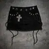 Rivets Decoração de Metal Design Cordão Amarração Cintura Baixa Mini Saia Estilo Menina Quente da Rua Saia Estilo Punk Cruz