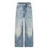 Jeans de Mezclilla Lavada Estilo Retro Americano para Hombre, Pantalones Dad Anchos Sueltos, Pantalones Largos Rectos Desgastados Moda Urbana