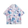 Camisa Havaiana Floral com Gola Cubana Thai Unissex Solta Retrô Camisa de Manga Curta Solta para Praia para Casal