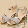 Sandalias de Comercio Exterior para Mujer Verano 2025 Nuevo Europeo y Americano Lentejuelas Moda Bolso con Hebilla Punta Abierta Talla Grande Sandalias Romanas