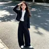 Traje preppy para niñas 2026 nuevo traje de otoño de moda con pantalones de pierna ancha para niñas de secundaria conjunto casual de dos piezas