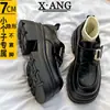 Zapatos Mocasines de Cuero Estilo Británico con Tacón Grueso Jk Zapatos de Plataforma de Cuero Genuino para Mujer Zapatos para Aumentar la Altura para Mujeres Bajitas Zapatos de Vestir