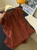 Camisa de Linho Azul com Cadarço Estilo Coreano de Manga Curta para Mulheres, Design de Verão, Camisa Babydoll Solta, Blusa Top Fina
