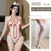 Lencería Sexy Uniforme Tentación Cuello Halter Pecho Abierto No Quitarse Mono Juego de Rol de Enfermera Atuendo Sexy