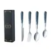 Conjunto de Talheres Ocidentais de Aço Inoxidável do Oriente Médio para Fronteira Conjunto Prático de Faca e Garfo para Bife Colher de Sobremesa Conjunto de 4 Peças Caixa de Presente Conjunto de Louças