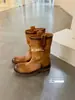 2026 nuevas botas de montar de caña media de dos versiones, suela gruesa, efecto desgastado, punta redonda, tacón apilado, estilo retro