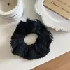 Lazo para el Cabello de Encaje Tejido Blanco Mejorador Estilo Coreano Azul Marino ~ Ambiente de Nicho Scrunchie de Doble Capa Cuerda para Cola de Caballo para Mujeres