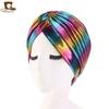 Nuevo gorro indio de color brillante con láser, tocado para quimioterapia, turbante metálico.