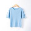 Suéter NuvemMacio e Aconchegante Gola Redonda Pulôver, Caimento Solto, Emagrecedor Manga Curta Tricotado Lã Fleece Cashmere Suéter Camiseta, Estilo Preguiçoso