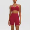 Conjunto Deportivo Cruzado Nuevo Fino de Tirantes Halter Espalda Descubierta Shorts de Cintura Alta de Secado Rápido Levanta Glúteos Fitness Yoga