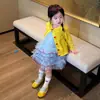 Vestido de Suspensório para Meninas Verão Novo Estilo Vestido de Bolo Azul de Rede Infantil Vestido Estiloso de Princesa para Menininha