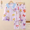 Pijamas para meninas primavera e outono novo terno de manga comprida com lapela roupas para casa infantil cardigan roupas para casa crianças médias e grandes