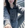 Novo Cardigan Elegante de Tricô Outono/Inverno 2026 Estilo College Coreano Gola Azul Marinho Listrado Suéter de Botão Único para Mulheres