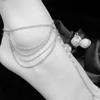 Moda Transfronteriza Europea y Americana Joyería para Mujer Cadena de Cadena Múltiple con Borlas para el Pie de Playa Cadena para el Pie Afilada con Cuentas de Cristal