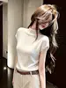 2026 Camiseta de Punto Elegante y Chic con Cuello Medio y Mangas Cortas para Mujer, Nuevo Estilo de Verano Casual Simple Ropa de Trabajo Top
